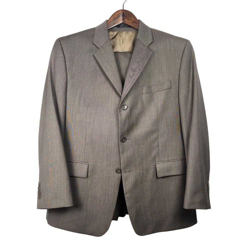 Calvin Klein 2pc Wool Business Suit Mens 42S Brown Gray 36x28 Office Career Work